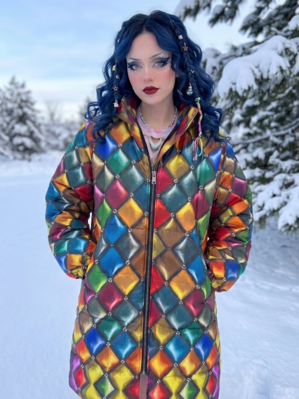 Conceptual Subculture Harlequin Argyle 100% Down Puffer Jacket Long Unisex 2x